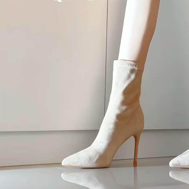 Pointed toe versatile temperament elegant fashion thin boots high heel short boots women's suede fine heel elastic