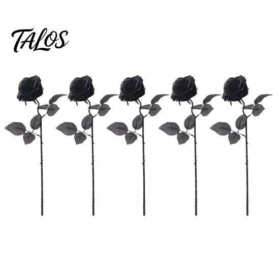 Fake Roses for Graduation Realistic Silk Black with Long Stems Wedding Centerpieces, Halloween Home Elegant Tabletop Decorations Decor, Artificial