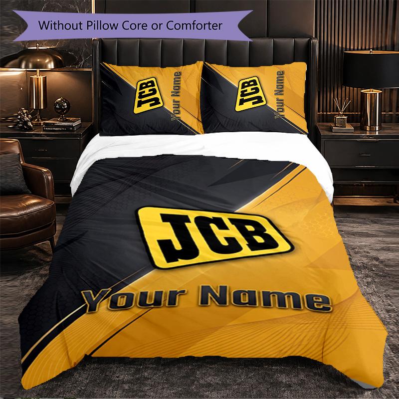 JCB Customized Name Text Bedding Set, 1 Duvet Cover & 2 Pillowcases Personalized Bedroom Gift