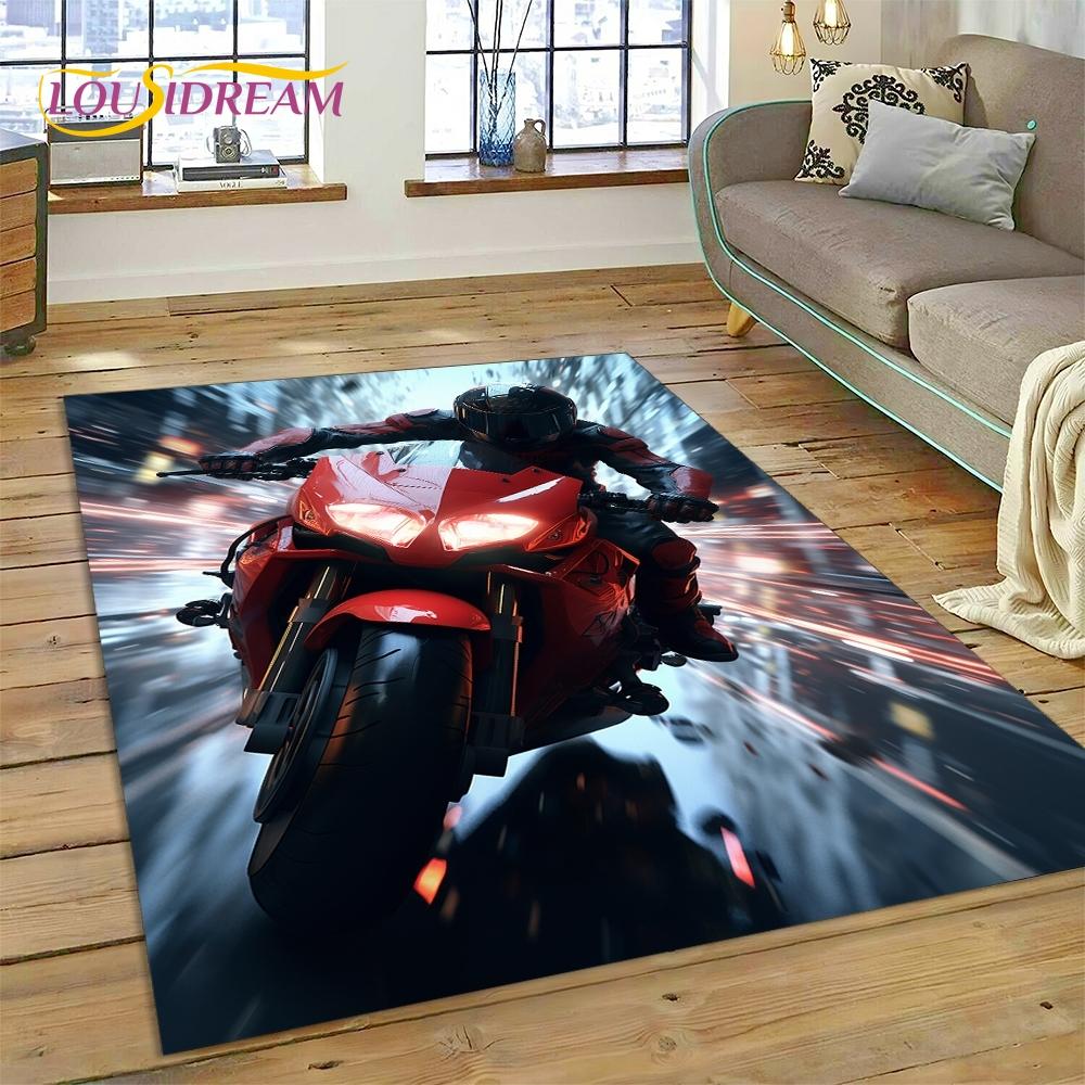 Motocross Modern retro Motorcycle Rug Carpet for Living Room Bedroom Home Decor,Floor Mat Non-slip Decoration for Sofa Doormat