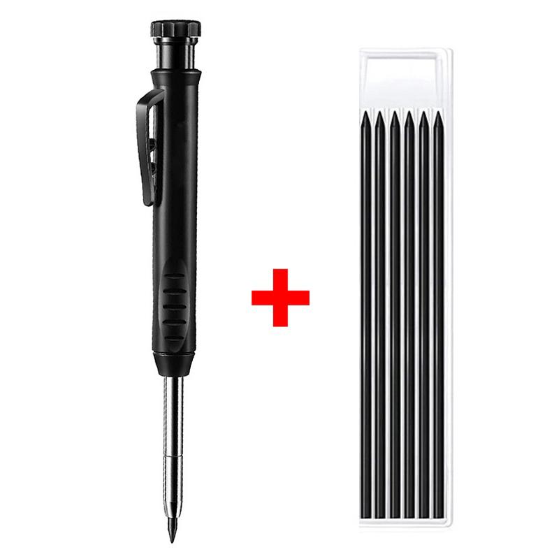 Solid Carpenter Pencil Set With 7 Refill Leads Built-in Sharpener Deep Hole Mechanical Pencil Marker Set Woodworking Marker Tool