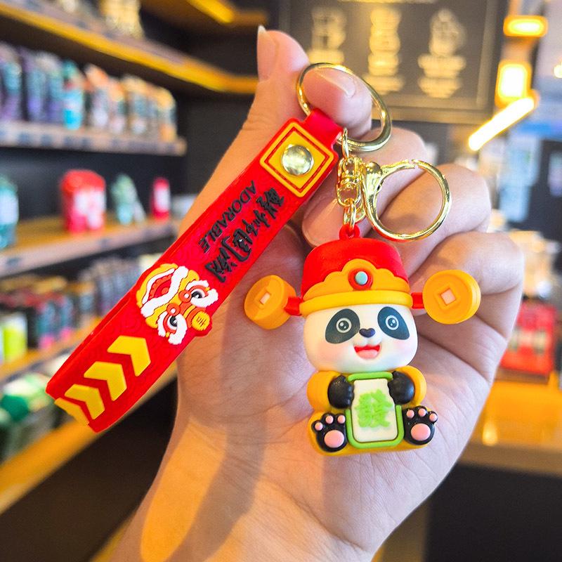 New Year Cartoon Panda Wealth and Luck Mahjong Keychain Individual OPP Bag