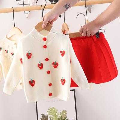 Kinder Strickkleid Neuer Stil Mädchen Obst Handgemacht Blume Set Kleid Baby Mode Kinderbekleidung Oberteil Set