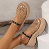Stylish Black Mesh Fishnet Women's Casual Platform Sandals | Thick Cushioned Sole, Comfortable Slip-On Round-Toe Shoes for All-Season Wear
