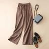 Bumbac, in, pantaloni largi de vară Pantaloni lungi ocazional vintage, de damă, culoare uni, alb, negru, elastic, pantaloni cu talie înaltă