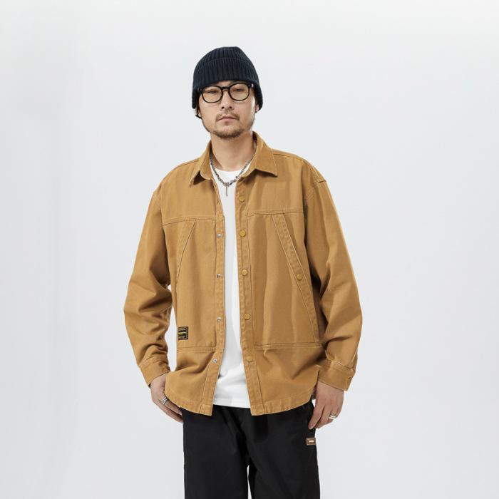 

Куртка из плотного хлопкового денима, мужская, высококачественная, с текстурой, толстая, с длинными рукавами, в американском стиле, в стиле ретро, повседневная рубашка 3XL