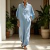 Summer Stand Collar Maxi Dress for Women Half Sleeve Button Up V Neck Long Dress Loose Flowy Beach Sundress with Pockets