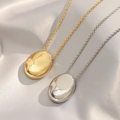 Modischer Ovaler Anhänger Pulloverkette Dünne Kette Gebürstetes Metall Kleidung Anhänger Langer Charm Schmuck Geschenk Damen Geschenke