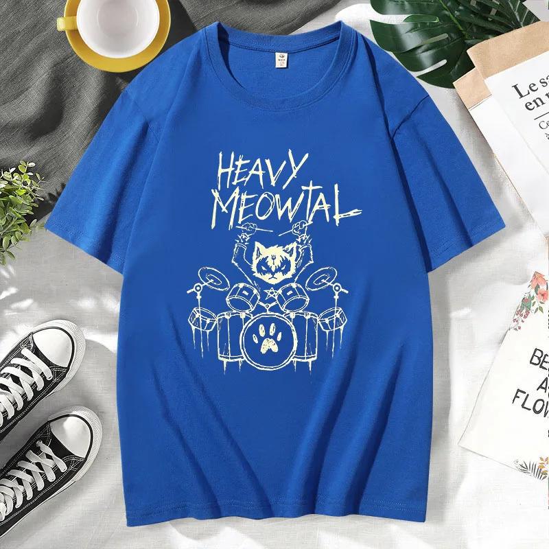 Men Tees Heavy Meowtal Cat Metal Music Gift Idea Funny Pet Owner T-Shirt Latest Printed Tops Shirt Cotton T Shirts for Boys Geek