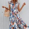 Elegant Bohemia Printed Belted Dress for Women V Neck Summer Fashion  Beach Dress