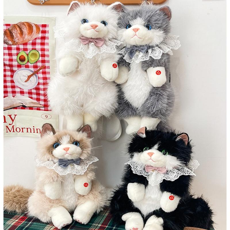 1Pcs Lolita Cartoon Personality Backpack With Sound Women Cat Plush Doll Small Capacity Daypack Cute Realistic Ragdoll Backpack