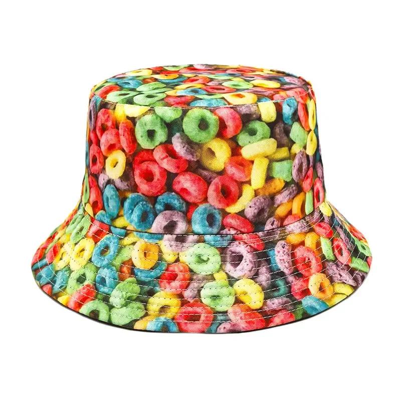 

Spring Polyester Cartoon Print Bucket Hat Fisherman Hat Outdoor Travel Sun Cap for Men and Women 180