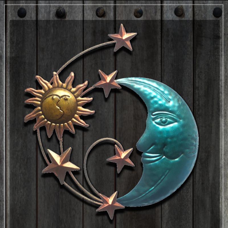 12,6 Zoll Sonne Mond Wanddeko - Outdoor Metall Wandkunst, Indoor Hängend, Garten Büro Dekorationen, Stern Statue Hängeornamente