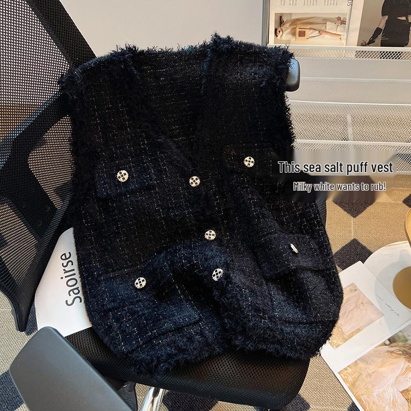 French Elegance Women's V-Neck Vest: 2025 Spring/Autumn Loose Tank for Sophisticated Style