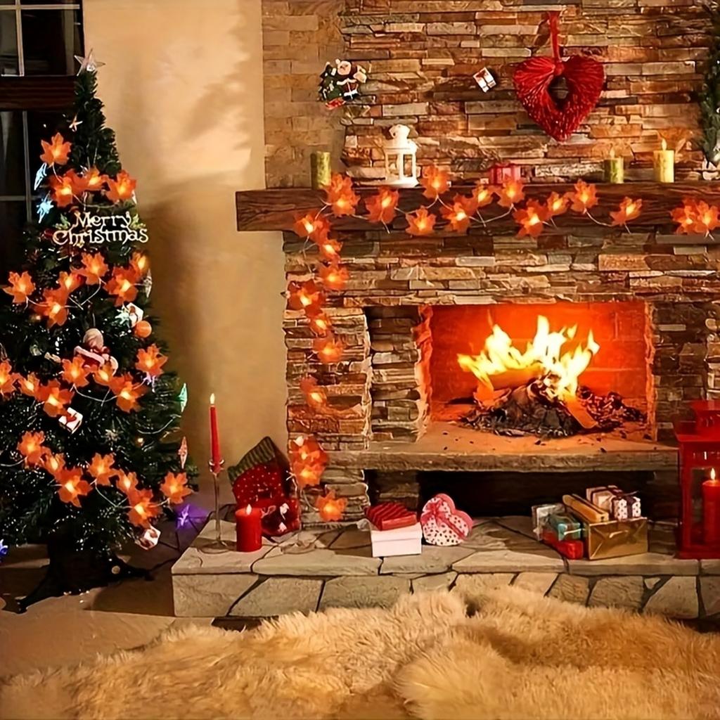 LED String Lights with Artificial Maple Leaves Battery Operated Indoor Outdoor Decorative Lighting for Seasonal Holiday Party Room Decor