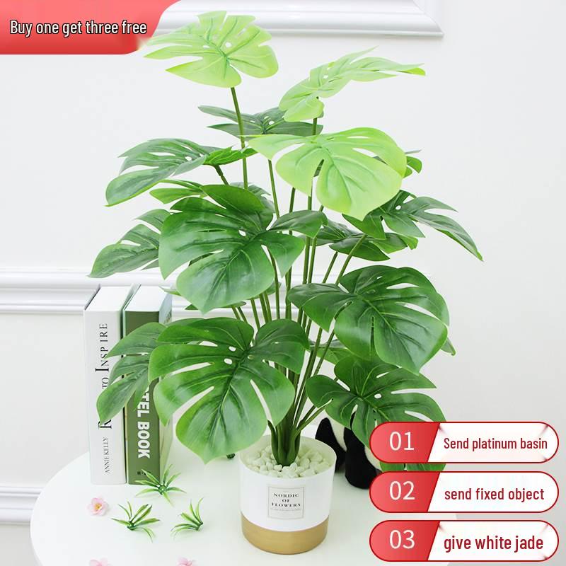 Artificial Bionic Green Plants: Floor-Standing Turtle Back Leaves Ornament for Living Room and Bedroom Decor