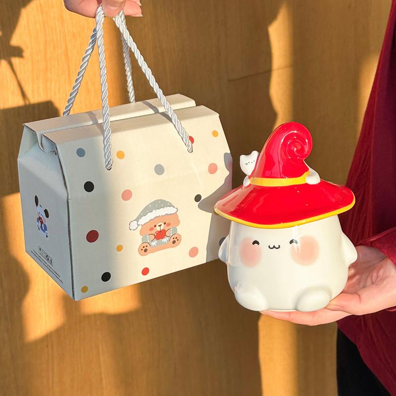 Halloween cute ghost cup girl ceramic mug with lid spoon office couple coffee cup souvenir