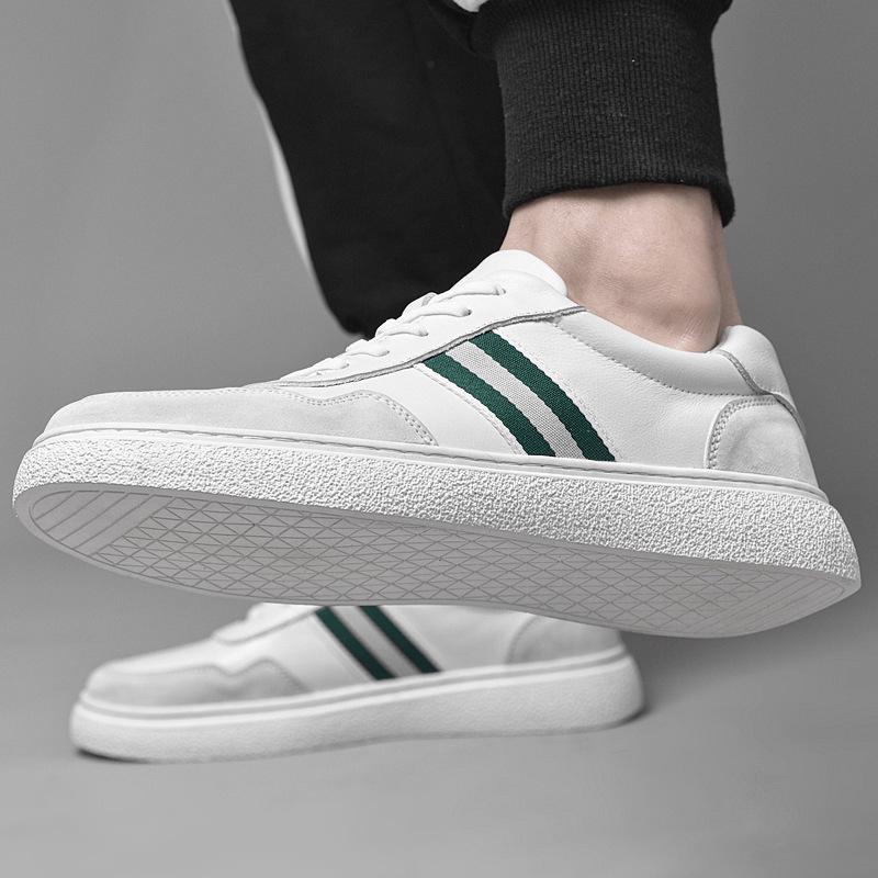 European Men's Korean Style Leather Skate Shoes: Versatile Trendy Casual White Sneakers