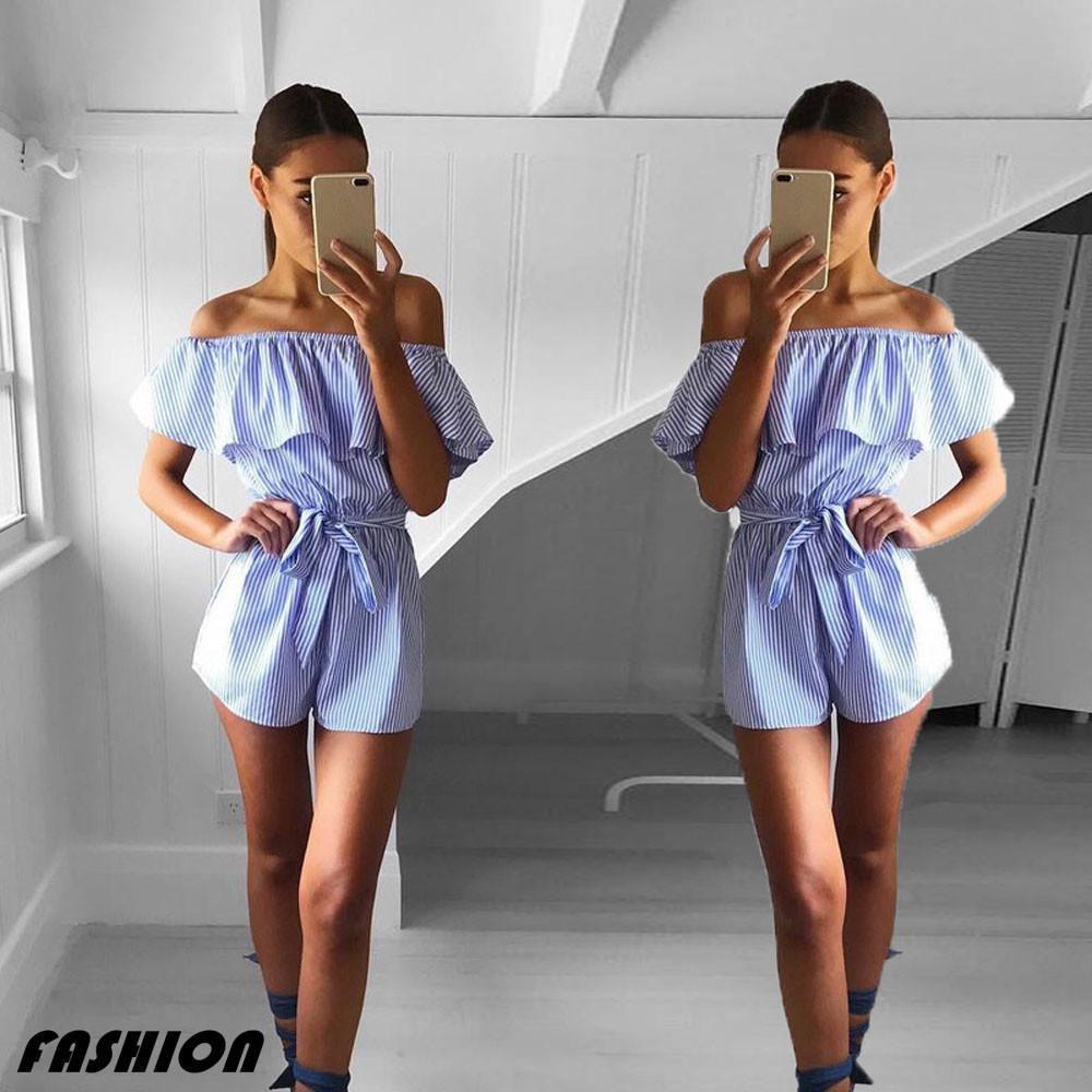 Striped Summer Women Casual Playsuit Stylish Ladies Jumpsuit For Beach Days