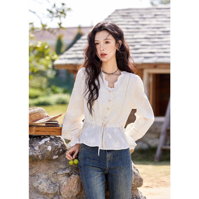 Women s Chic Lace Embroidered Blouse L