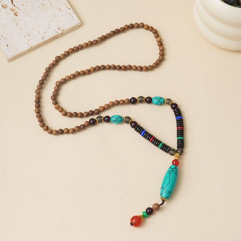 Ethnic Style Wood Necklace & Prayer Beads - Unisex Versatile Chicken Wing Wood Sweater Chain
