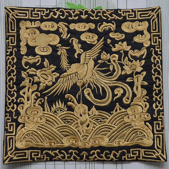 Chinese Embroidered Placemat Official Robe Badge Phoenix Craft Embroidery Piece Gift Decorative Coaster Cups Plates