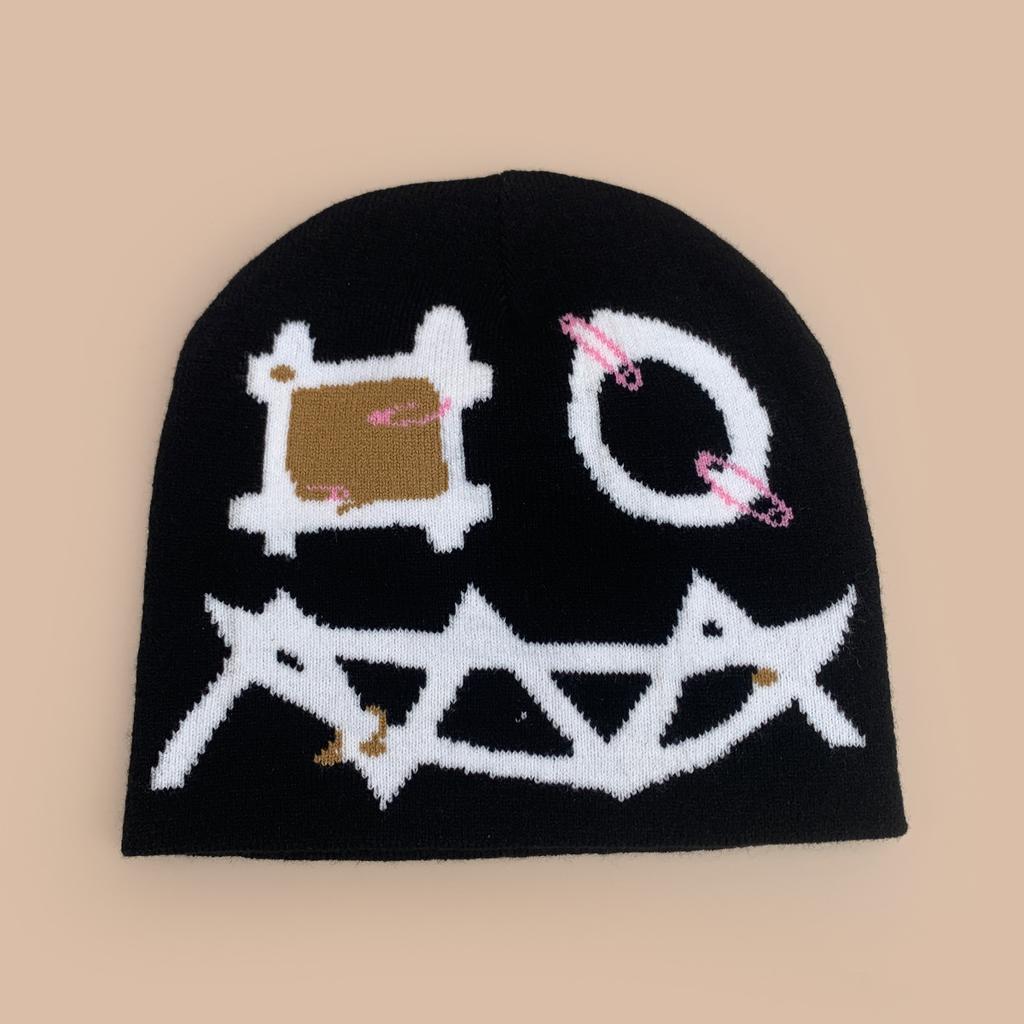 Autumn And Winter American Personality Pin Jacquard Knitted Hat Men And Women Warm Halloween Street Cold Hat Pullover Hat