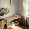 Solid Wood Stools Nordic Living Room Rattan Bench Entrance Hall Square Shoe Change Stool Modern Home Decoration Furniture