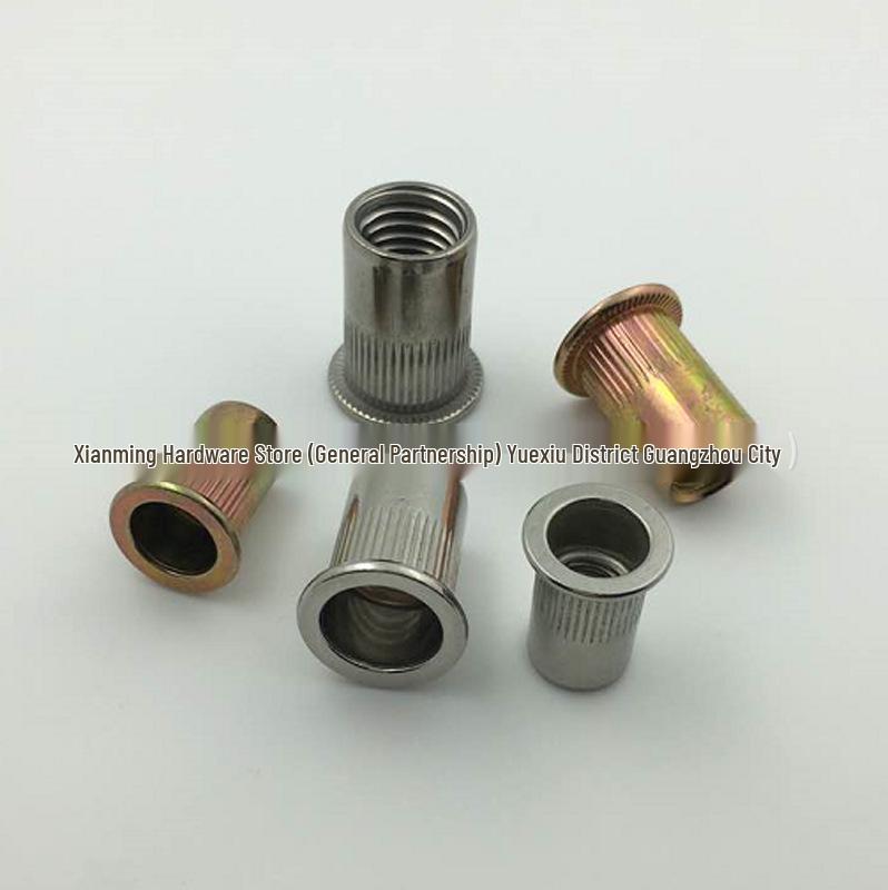 304 Stainless Steel Flat Head Vertical Grain Rivet Nut, Zinc-Plated Iron Riveting Nut