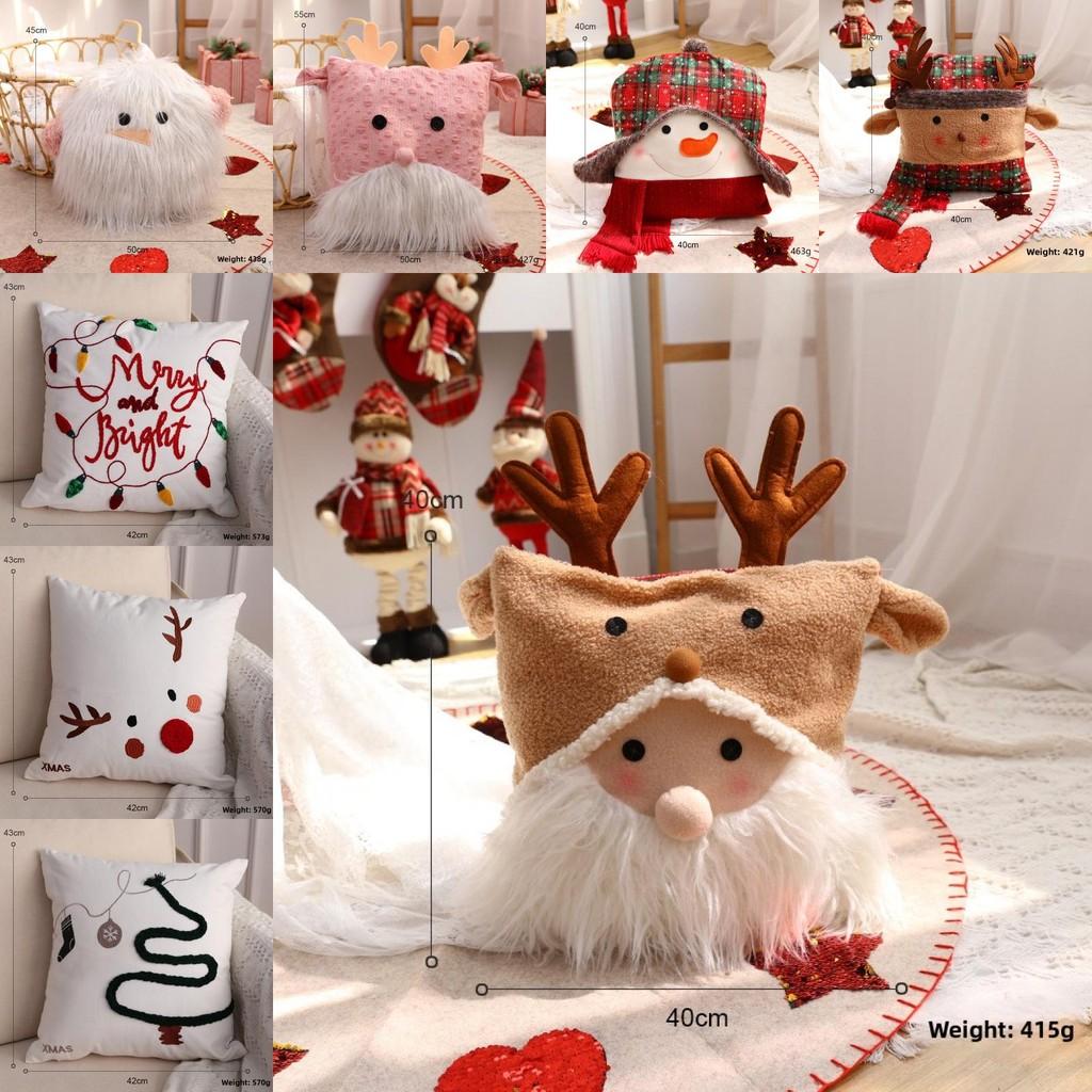 Christmas Decor Scene With Santa Snowman Reindeer Hug Pillow For Gift Festive