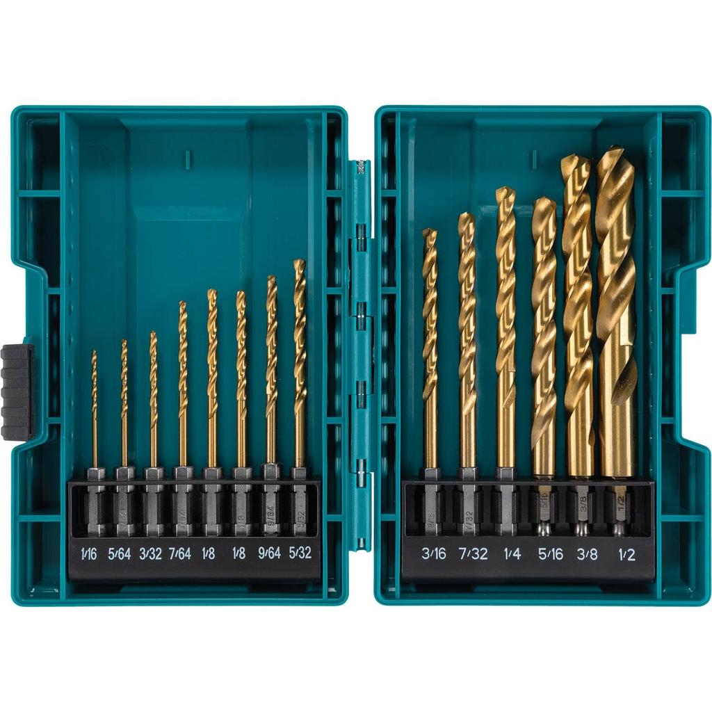 Makita Titanium Impact Drill Bit American Set, Gold, 14-piece set, specifications, B-65399