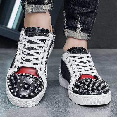 Mode Leder Canvas Atmungsaktiv Höhenvergrößernd Flache Plateau Weiße Schuhe Sneaker Lässig Herren Designer Nieten Punk Board Schuhe