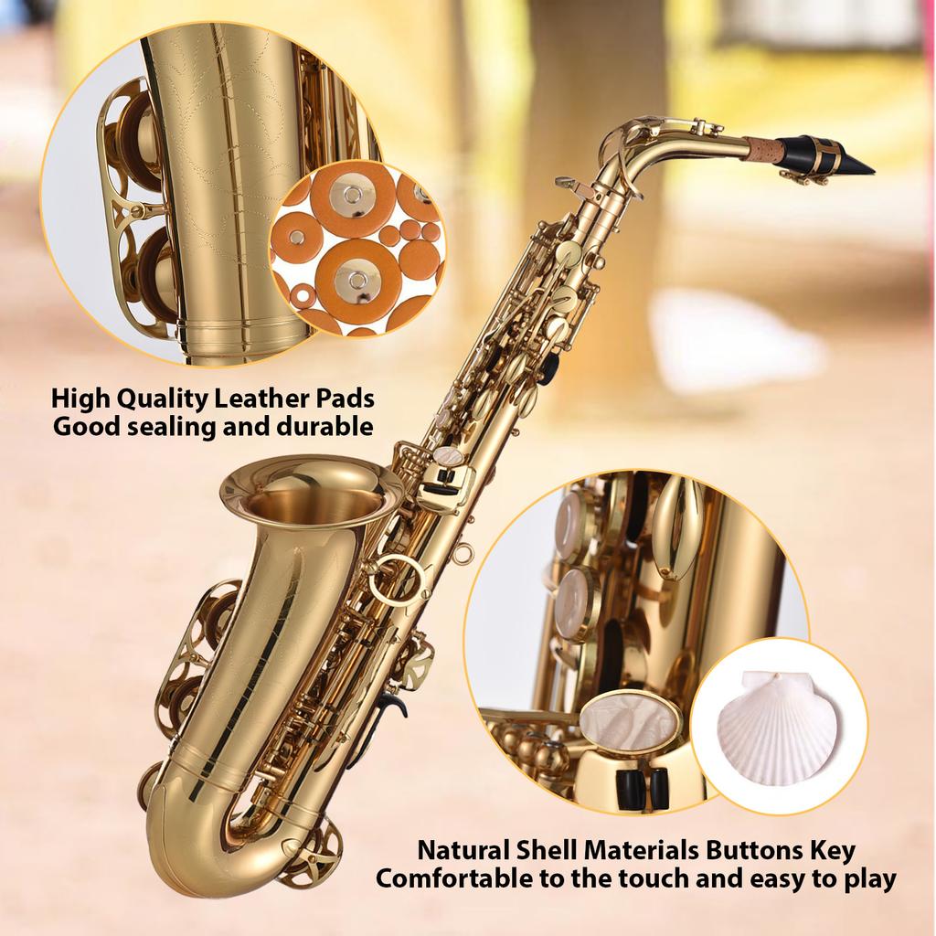   Alto Saxophone, Brass Lacquer Gold E Flat SAX 875 Key Type with SAX Accessories for All Types of Music