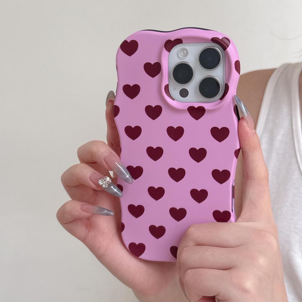 Korean Style Small Heart Frosted Wavy Phone Case for iPhone 16 Pro Max/17/15/14