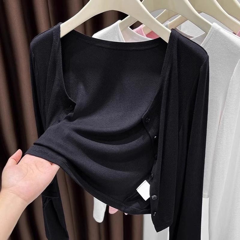 Ice silk sunscreen shawl with sweater cardigan women, 2025 new autumn thin section high-end early autumn long-sleeved knitted top