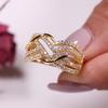 Huitan Trendy Cross Rings Women Wedding Bands Accessories with Dazzling CZ Twist Modern Fashion Female Jewelry
