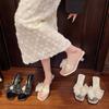 Transparent Crystal and Bow Women's Outer Wear 2025 Summer New Sexy Fairy Style High-heeled Transparent Cool Slippers