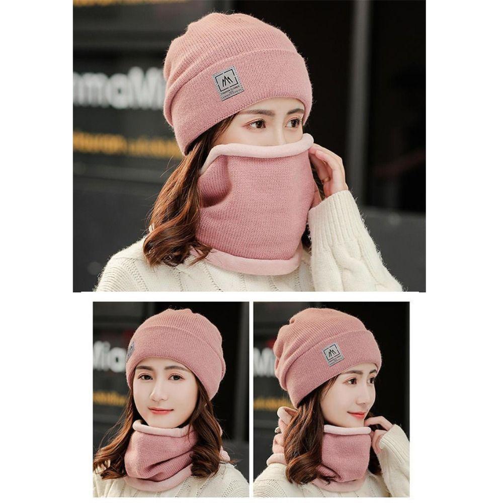 Thicken Plus Velvet Scarf Warm Knit Hat Cold-proof Neck Cover Solid Color Beanies Caps  Mens Womens