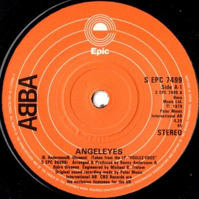 7inch Record ABBA  Angeleyes  VoulezVous SEPC7499 Epic 1979 UK Pop Used