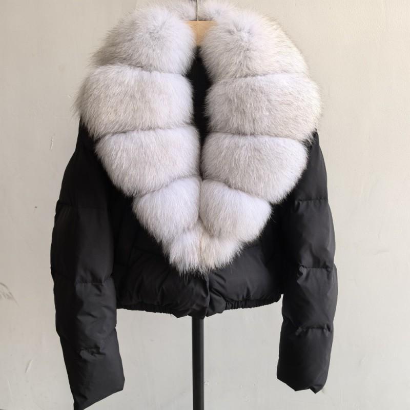 Womens Short Down Coat With Real Fox Fur Collar Lightweight Warm Winter Jacket Urban Commute Casual Wear
