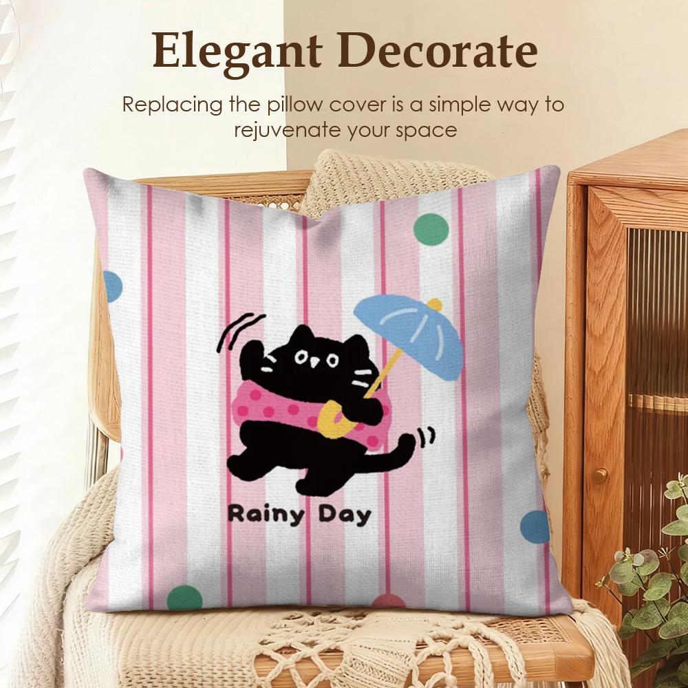 

Kawaii Cute Cat Cushion Cover Natural Linen Organic Fabric DoubleSided Printing Sofa Home Decor Gift Pillow Case 30x30cm