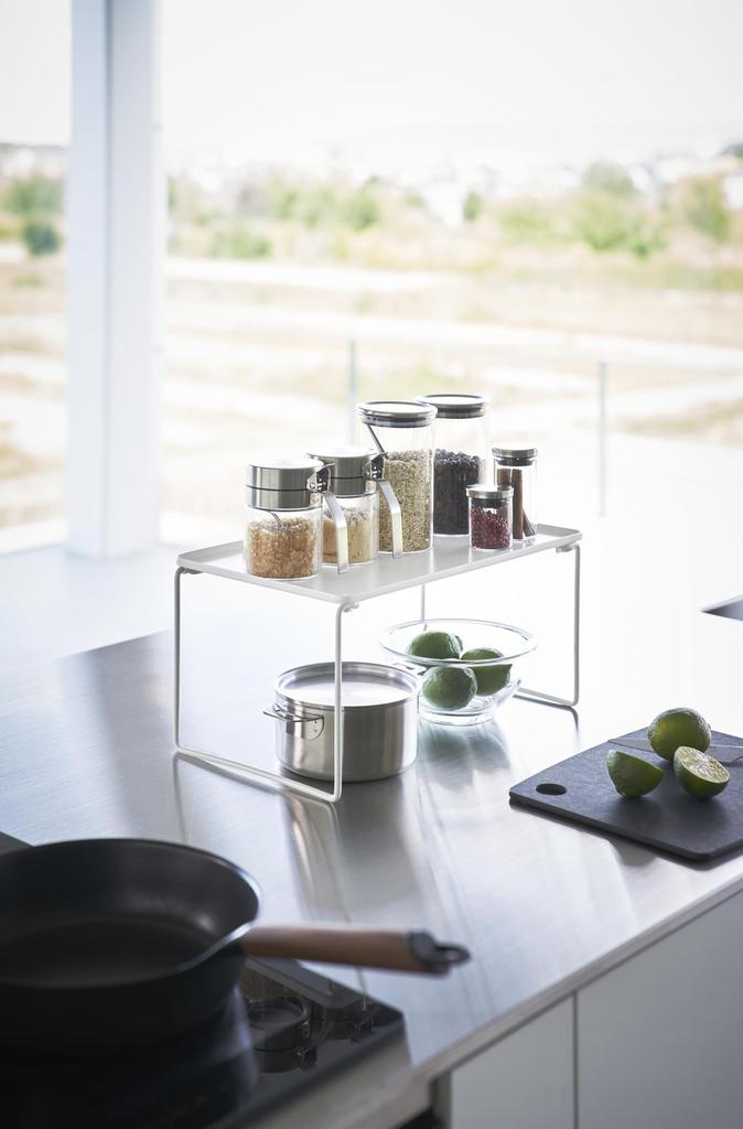 Yamazaki Tower Folding Stackable Shelf, Medium, White, Size: 40.9cm W x 24cm D x 19cm H, Stackable, Under-Sink Storage, Kitchen Rack, Model 1367