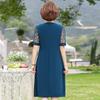 Women's Elegant Midi Dress Summer Casual Loose Solid Color Lace Patchwork Short Sleeve Dress For Middle-Aged