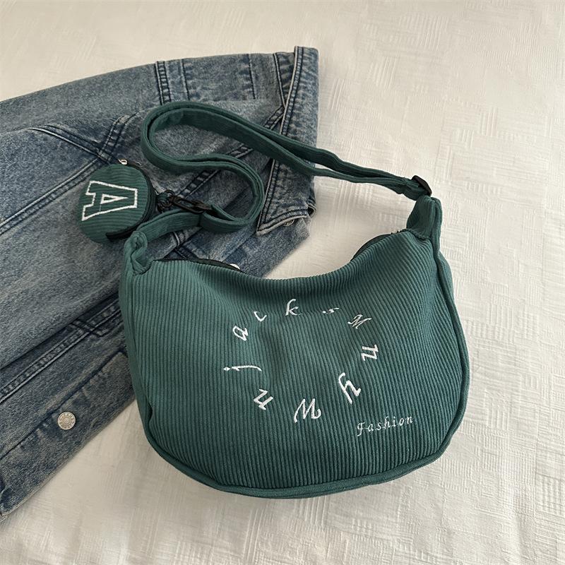 Versatile fashion letter messenger bag women's 2025 new casual corduroy large capacity shoulder dumpling bag