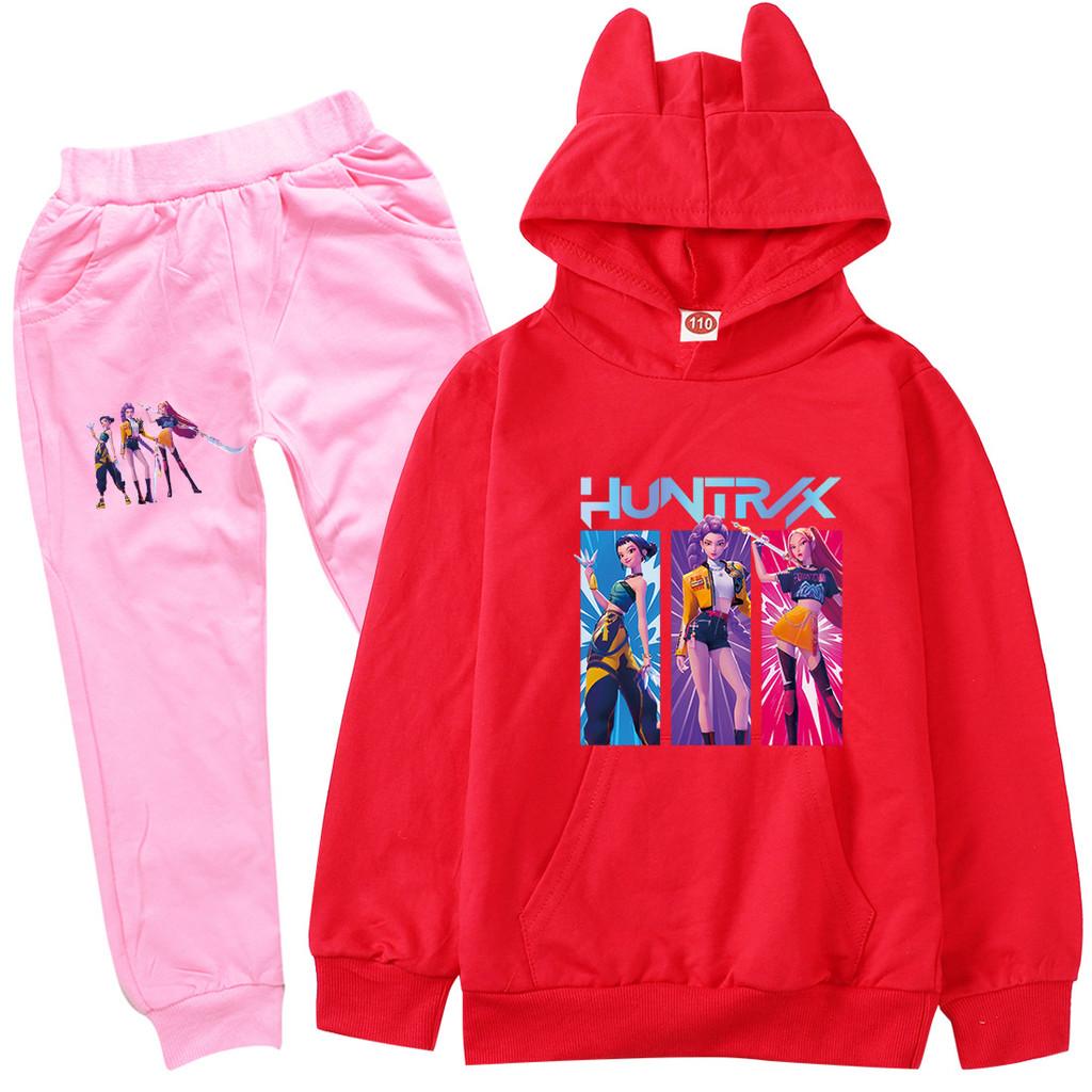Kinder Mädchen Anime Cartoon K-Pop Rumi Zoey Mira Bedruckt Lässige Langarm Kapuzenpullover Hosen Kleidung Set