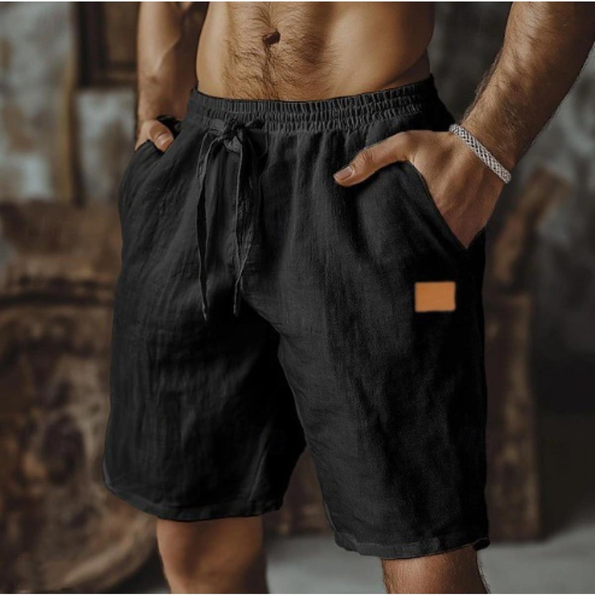 YiLi-Studio Heren Linnen Shorts Zomer Shorts met Trekkoord Zak, Elastische Tailleband, Effen, Comfortabel en Ademend, Casual Dagelijks Vakantie Mode Klassieke Stijl 3XL zwart