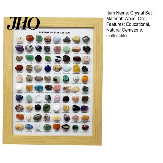 Gemstone Exploration Kit 80 Natural Gemstones Collection Crystal Ore Exhibit Set Collectible Gems Viewing In Wooden Frame Educational Gift for