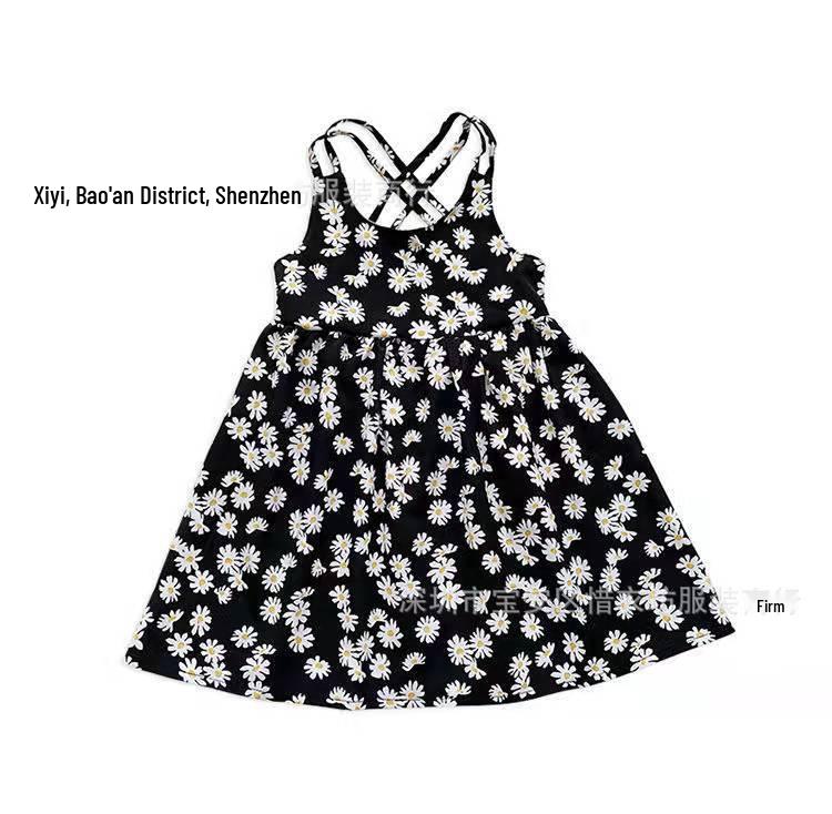 

Летнее платье в корейском стиле с цветочным принтом «ромашка» для девочек - Модный дизайн на бретелях для детей маленького и среднего возраста 120cm чёрный