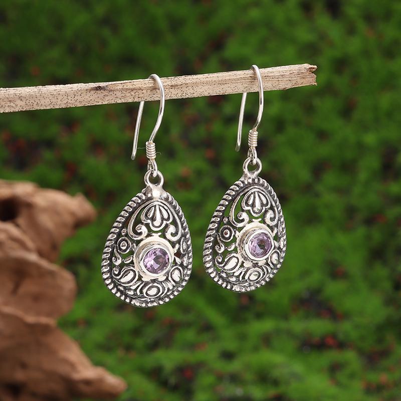 Retro Ethnic Style Red Zircon Earrings for Women, Elegant Earrings Accessories