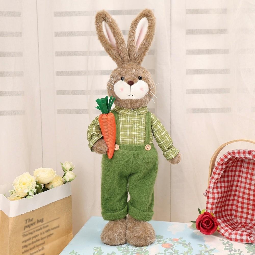 Cartoon Easter Rabbit Ornament Retractable Pastoral Style Bunny Telescopic Doll DIY Handmade Standing Bunnies Figurines